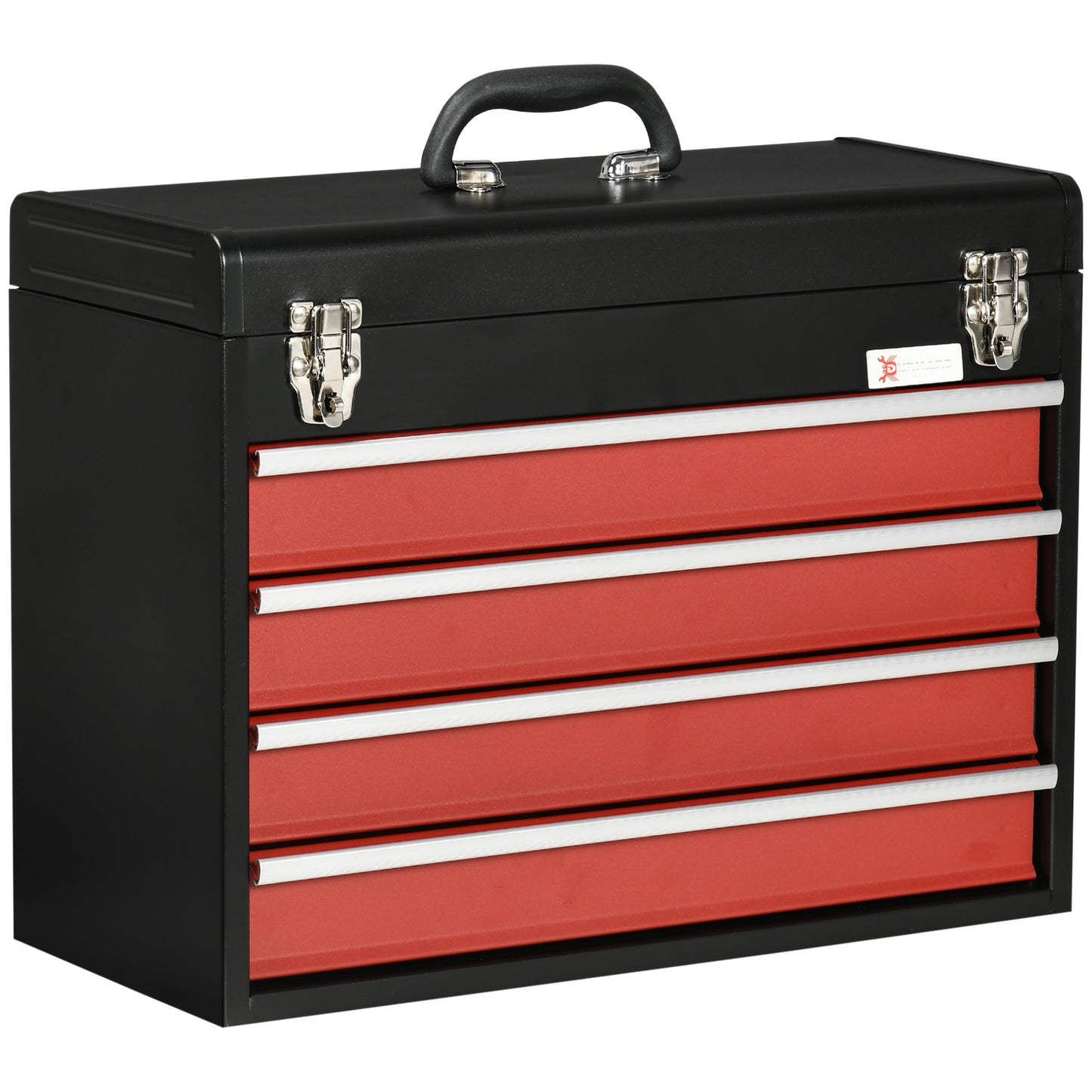 Photo of DURHAND 4 Drawer Tool Chest, Lockable Metal Tool Box with Ball Bearing Runners, Portable Toolbox, 510mm x 220mm x 395mm, Black in Black colour on a white background