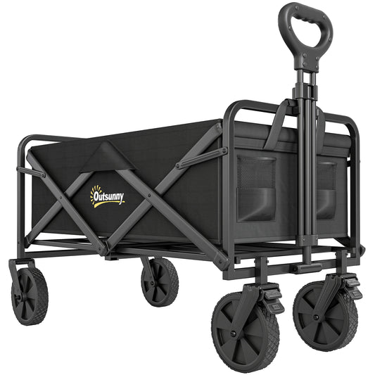 Photo of Outsunny Folding Steel Frame Garden Storage Cart, with Wheels and Handle - Black in Black colour on a white background