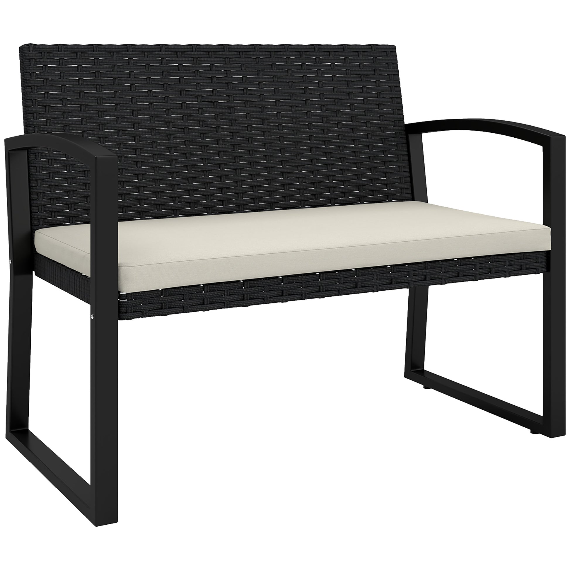 Photo of Outsunny Two-Seater Rattan Garden Bench - Beige in Beige colour on a white background
