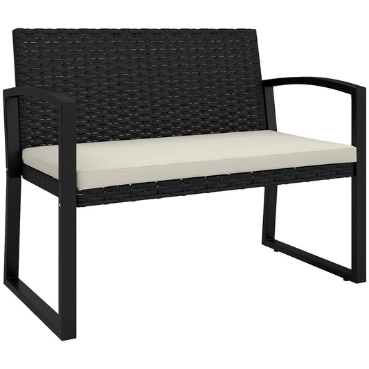 Photo of Outsunny Two-Seater Rattan Garden Bench - Beige in Beige colour on a white background