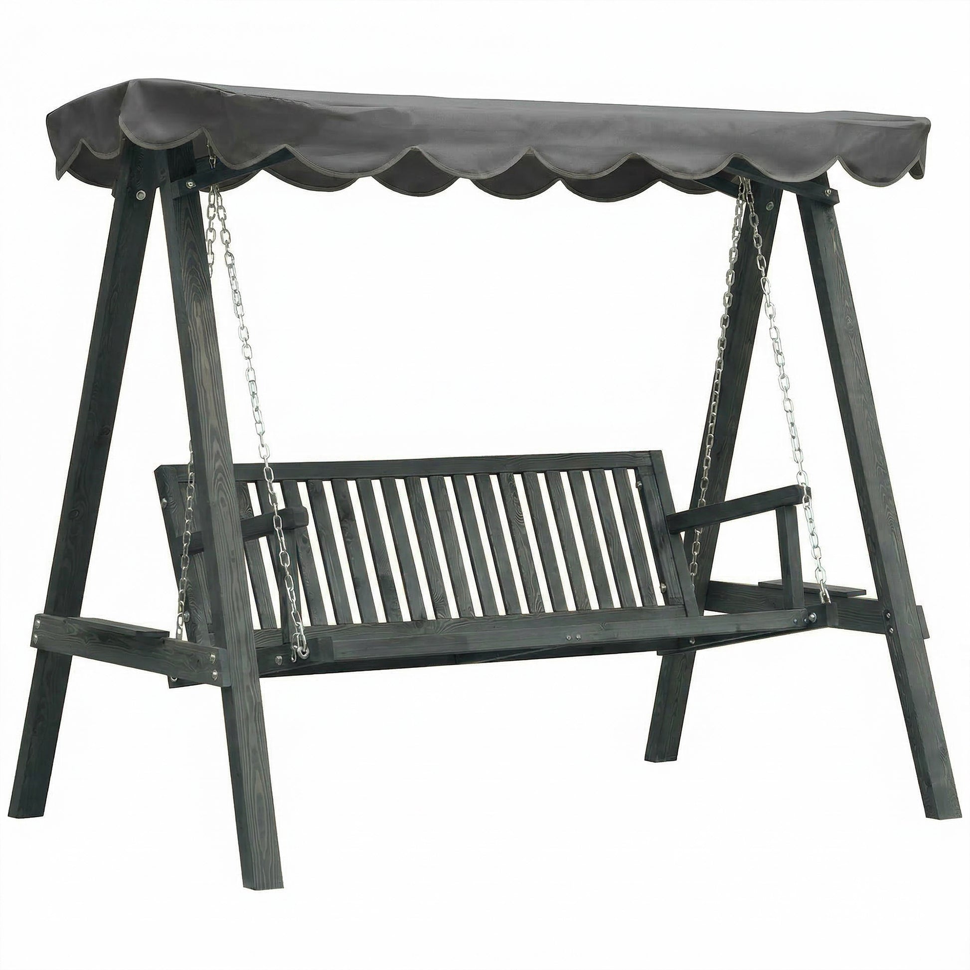 Photo of Outsunny 3 Seater Garden Swing Seat with Canopy, Wooden Swing Chair, Outdoor Hammock Bench for Balcony Patio Porch, Grey in Grey colour on a white background