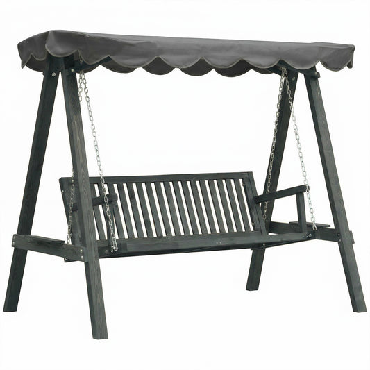Photo of Outsunny 3 Seater Garden Swing Seat with Canopy, Wooden Swing Chair, Outdoor Hammock Bench for Balcony Patio Porch, Grey in Grey colour on a white background
