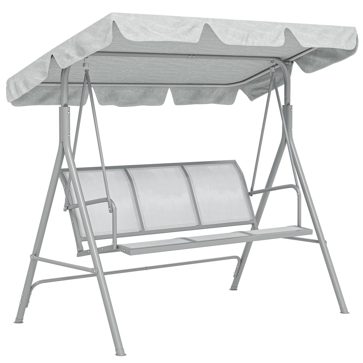 Photo of Outsunny Metal Garden Swing Chair, 3-Seater Swing Seat, Patio Hammock Bench Canopy Lounger, Light Grey in Grey colour on a white background