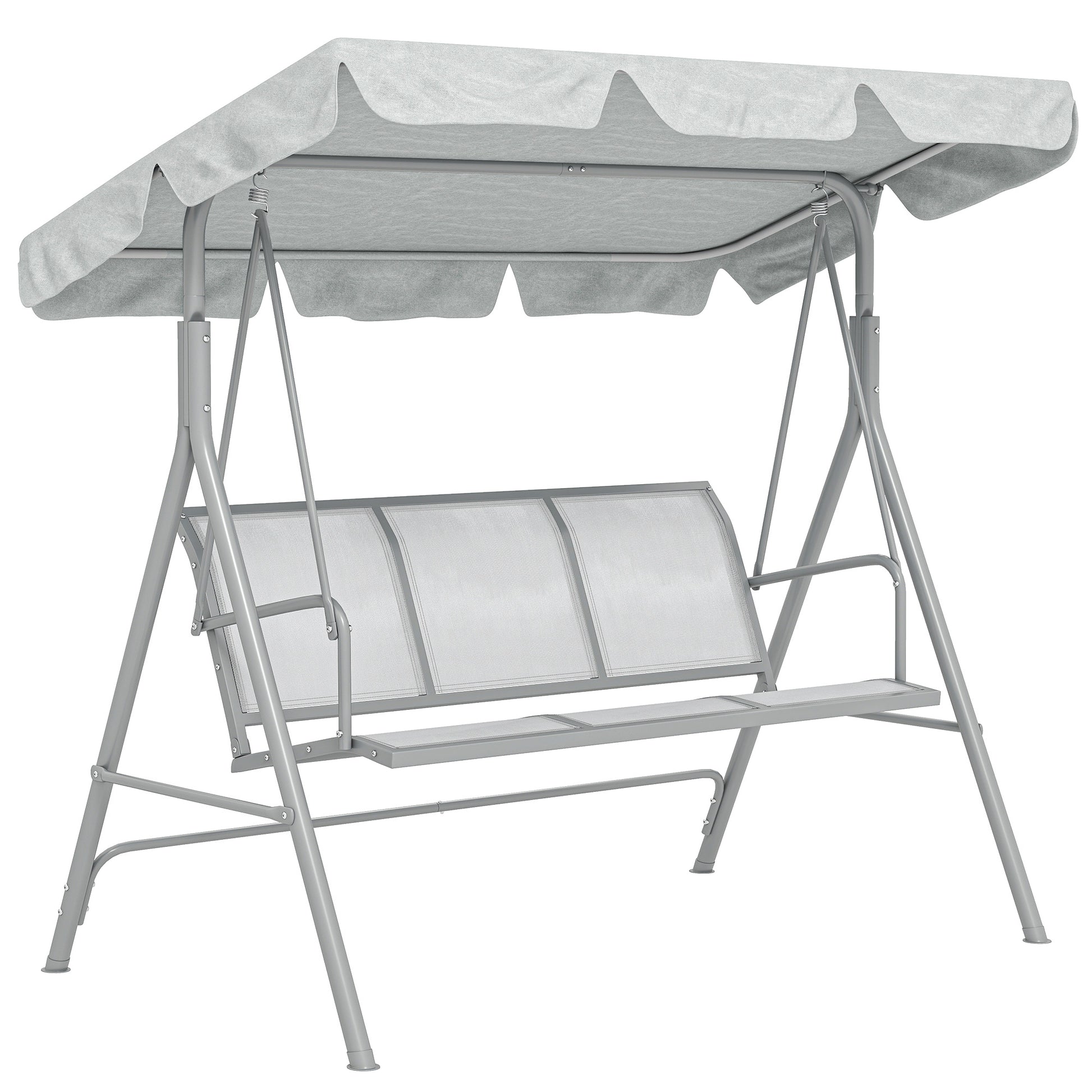 Photo of Outsunny Metal Garden Swing Chair, 3-Seater Swing Seat, Patio Hammock Bench Canopy Lounger, Light Grey in Grey colour on a white background