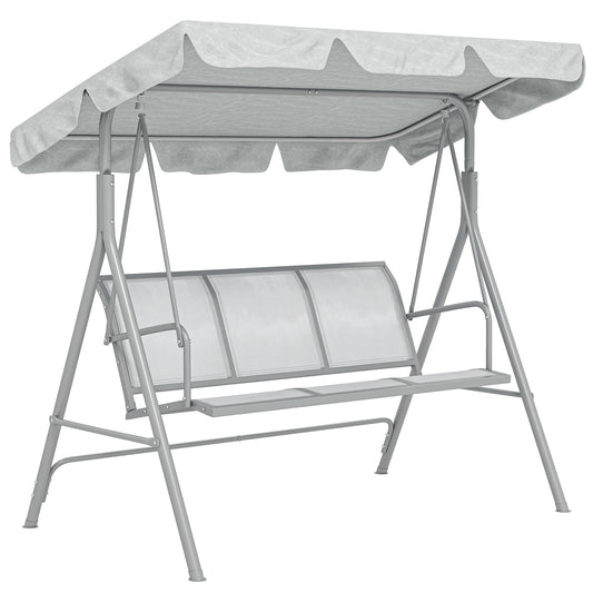 Photo of Outsunny Metal Garden Swing Chair, 3-Seater Swing Seat, Patio Hammock Bench Canopy Lounger, Light Grey in Grey colour on a white background