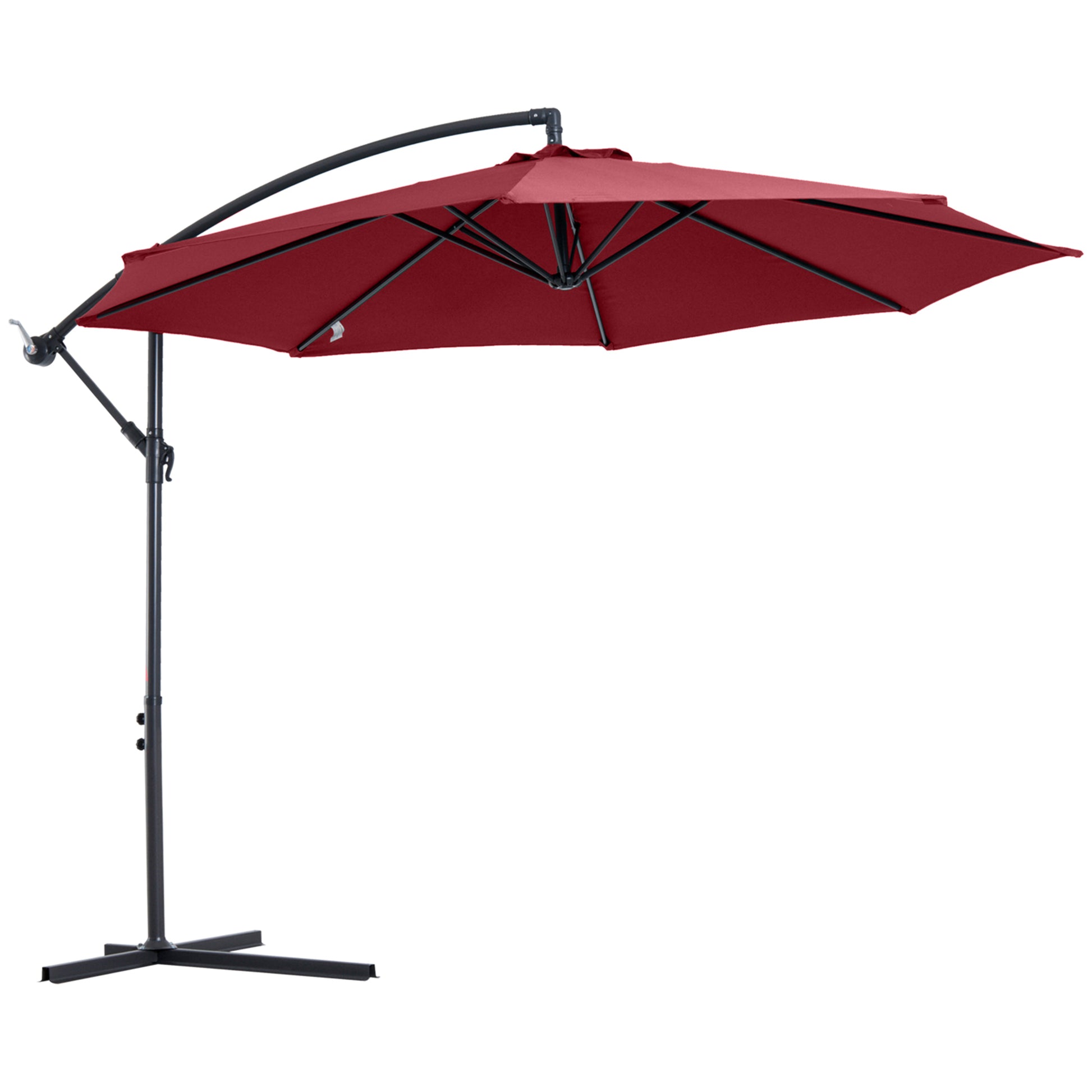 Photo of Outsunny Cantilever Umbrella Parasol Hanging Banana Steel Dark Green 3M Patio Wine Red in Red colour on a white background