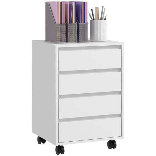 Photo of HOMCOM Four-Drawer Office Filing Cabinet, with Wheels - White in White colour on a white background