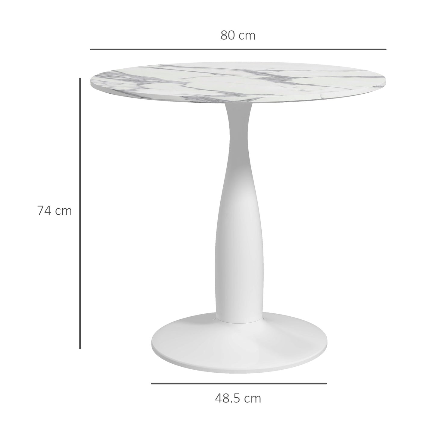 HOMCOM Small 2-Person Dining Table, Elegant Design Table with Steel Base and Non-slip Foot Pad, White and Grey