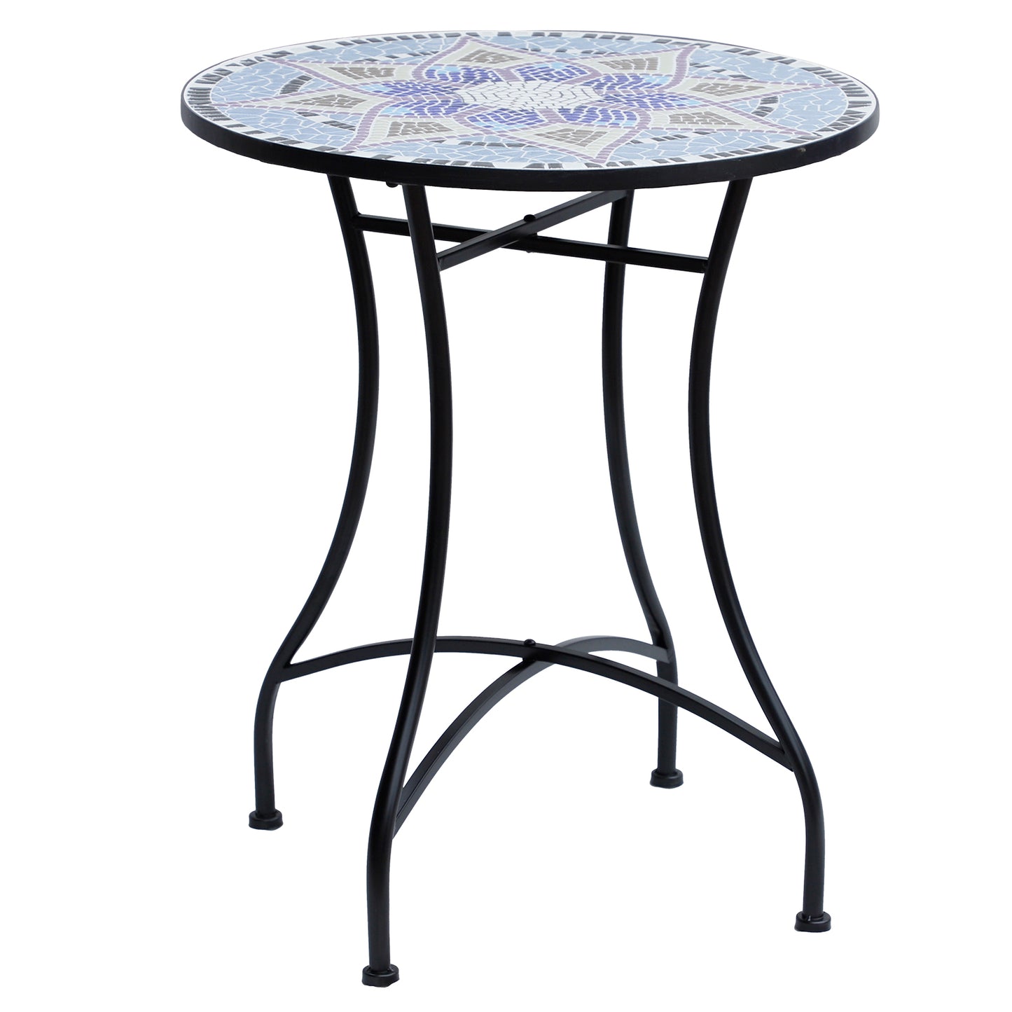 Photo of Outsunny Outdoor Mosaic Round Garden Table, Patio Bistro Coffee Side Table with 60cm Ceramic Top for Garden, Blue and White in White colour on a white background