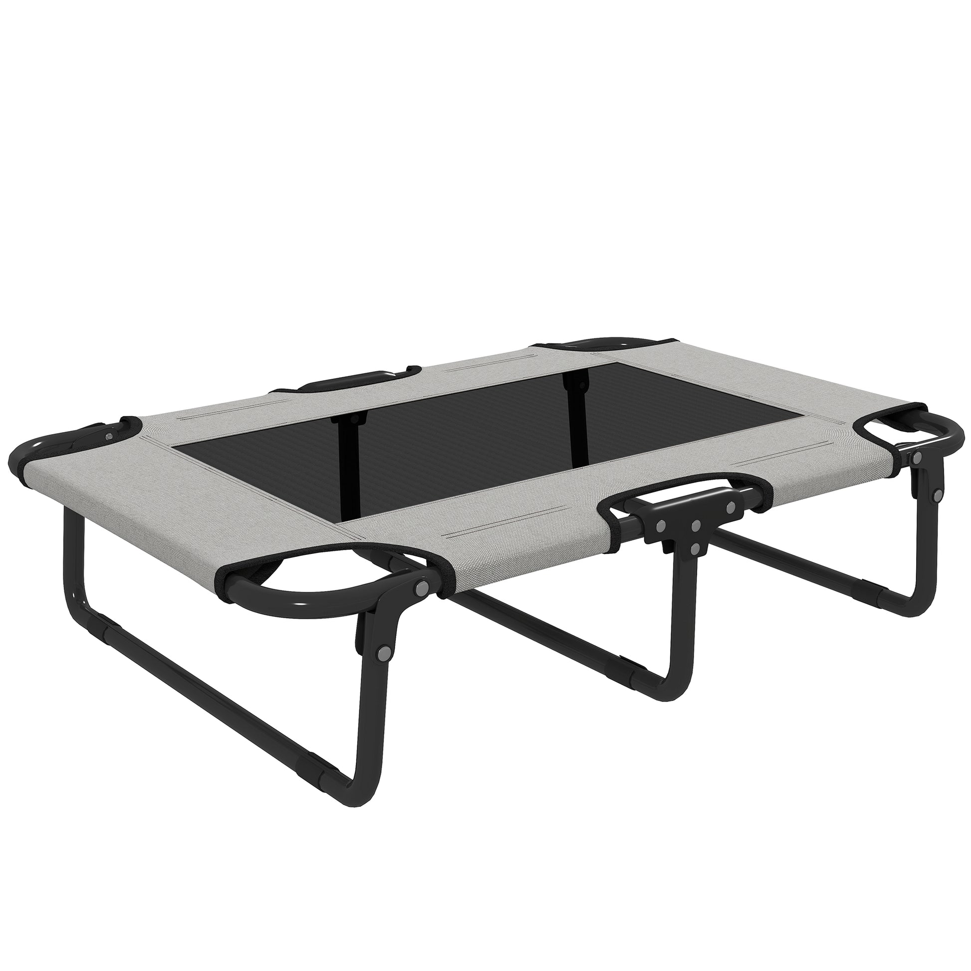 Photo of PawHut Portable Raised Dog Bed, Elevated Pet Cot with Breathable Mesh for Indoor Outdoor, for Small Medium Dogs, Light Grey in Grey colour on a white background