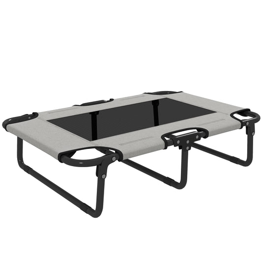 Photo of PawHut Portable Raised Dog Bed, Elevated Pet Cot with Breathable Mesh for Indoor Outdoor, for Small Medium Dogs, Light Grey in Grey colour on a white background