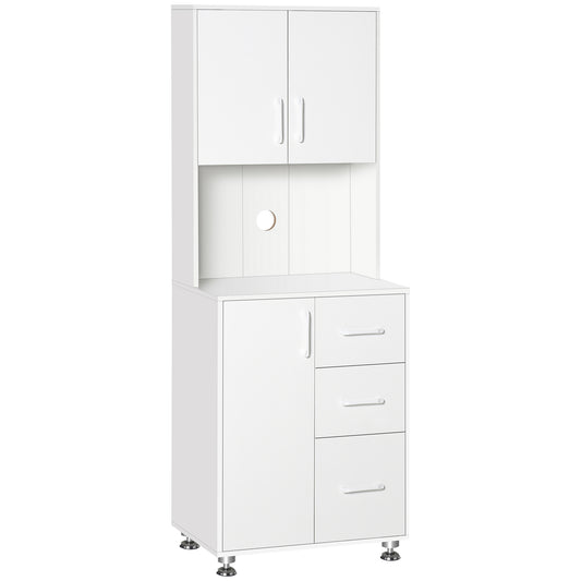 Photo of HOMCOM Modern Kitchen Cupboard with Storage Cabinets, 3 Drawers and Open Countertop for Living Room, White in White colour on a white background