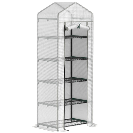 Photo of Outsunny 193cm Five Shelf Mini Greenhouse - White in White colour on a white background