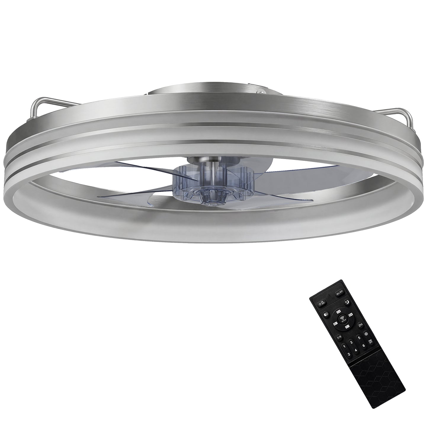 Photo of HOMCOM Ceiling Fans with Lights and Remote & App Control, 50cm LED Ceiling Fan Light with 3 Colour Temperatures, 6 Speed, Silver in Silver colour on a white background