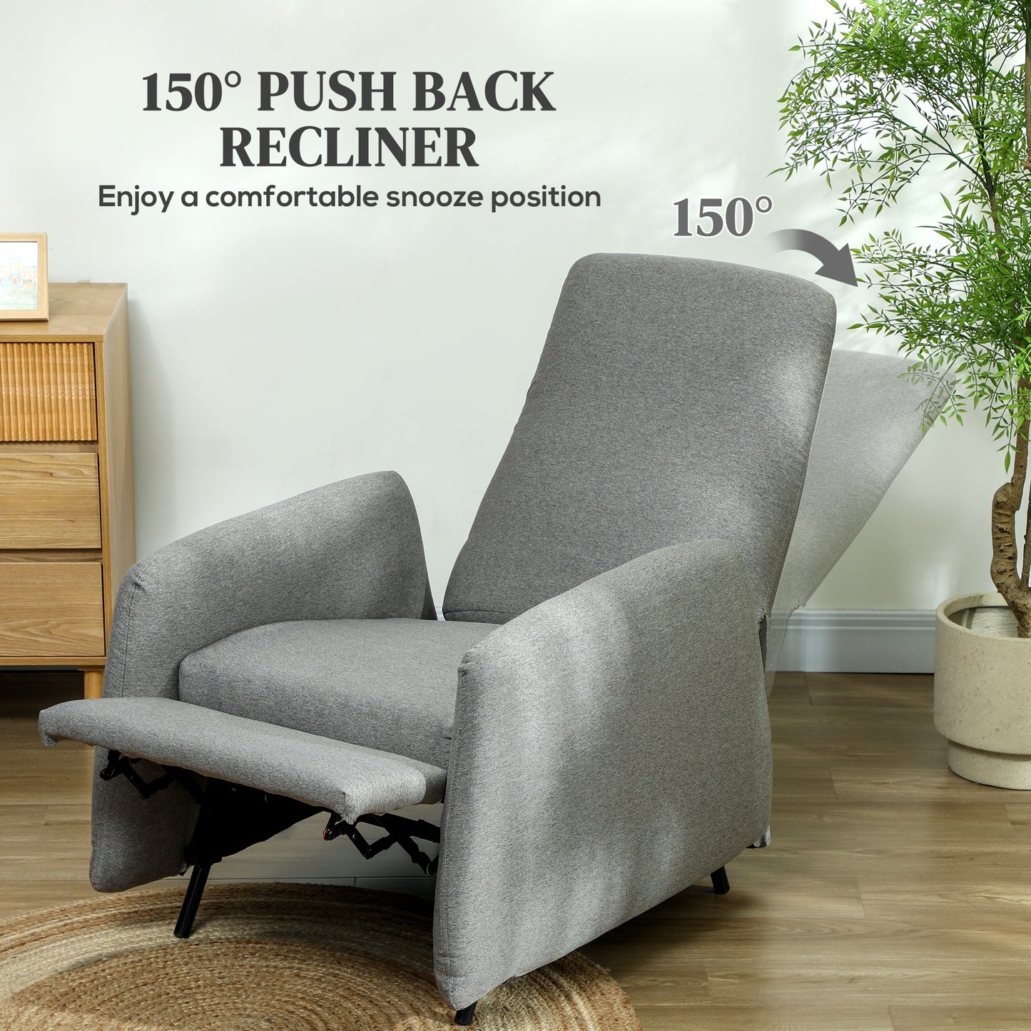 HOMCOM 150° Manually Reclining Chair, with Footrest - Grey
