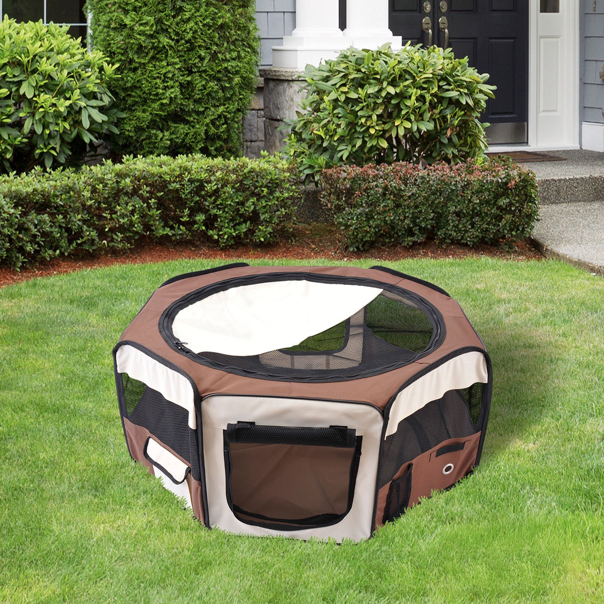 PawHut 600D Oxford Soft Fabric Kennel, Portable Lightweight Cat Dog Playpen, Foldable Pet Puppy Rabbit Guinea Pig Pen Run Dia 90 x 41H cm Indoor & Outdoor Brown