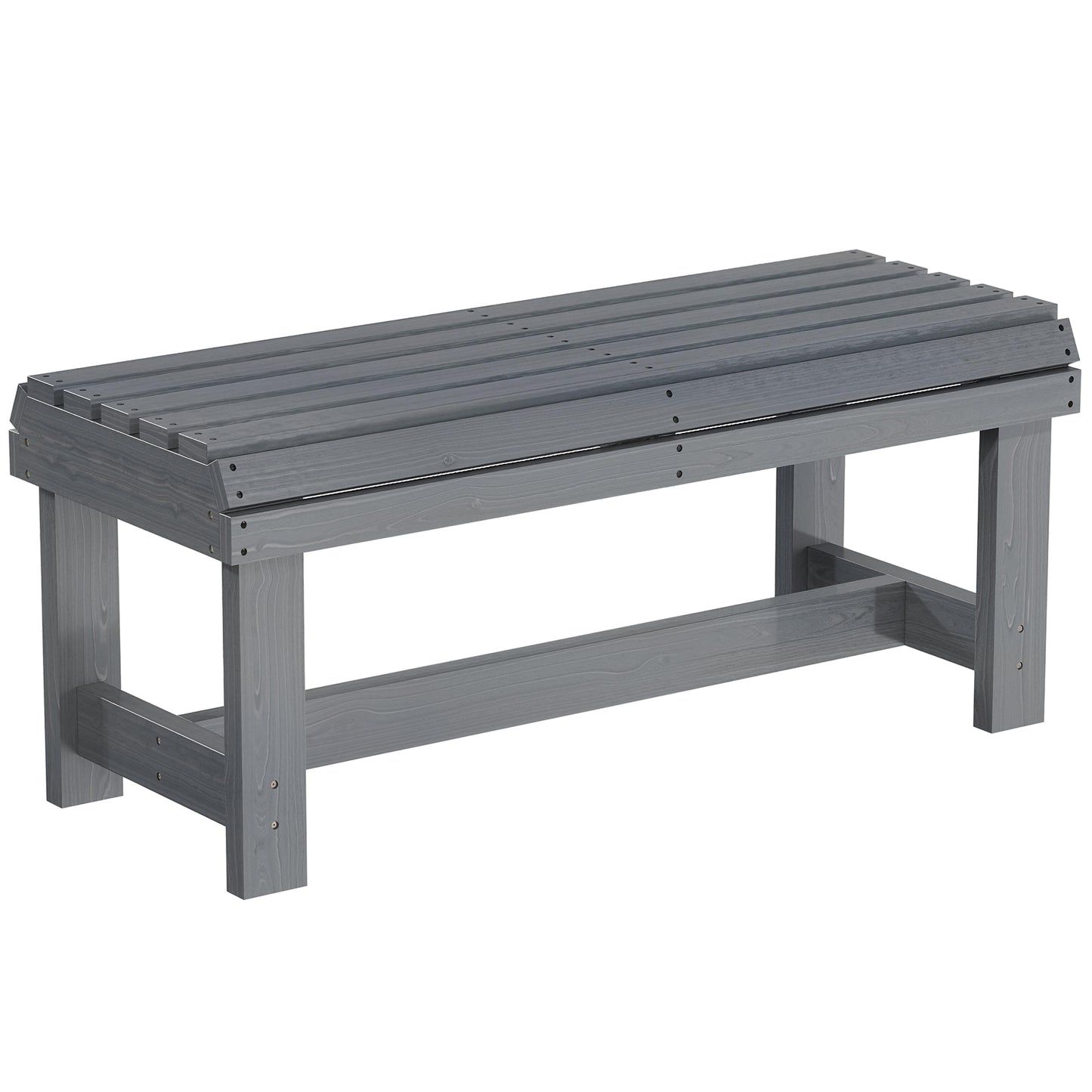 Photo of Outsunny Wooden Outdoor Bench, 2 Seater Garden Bench, Backless Patio Bench with Slatted Curved Seat, Grey Embossed Finish in Finish colour on a white background