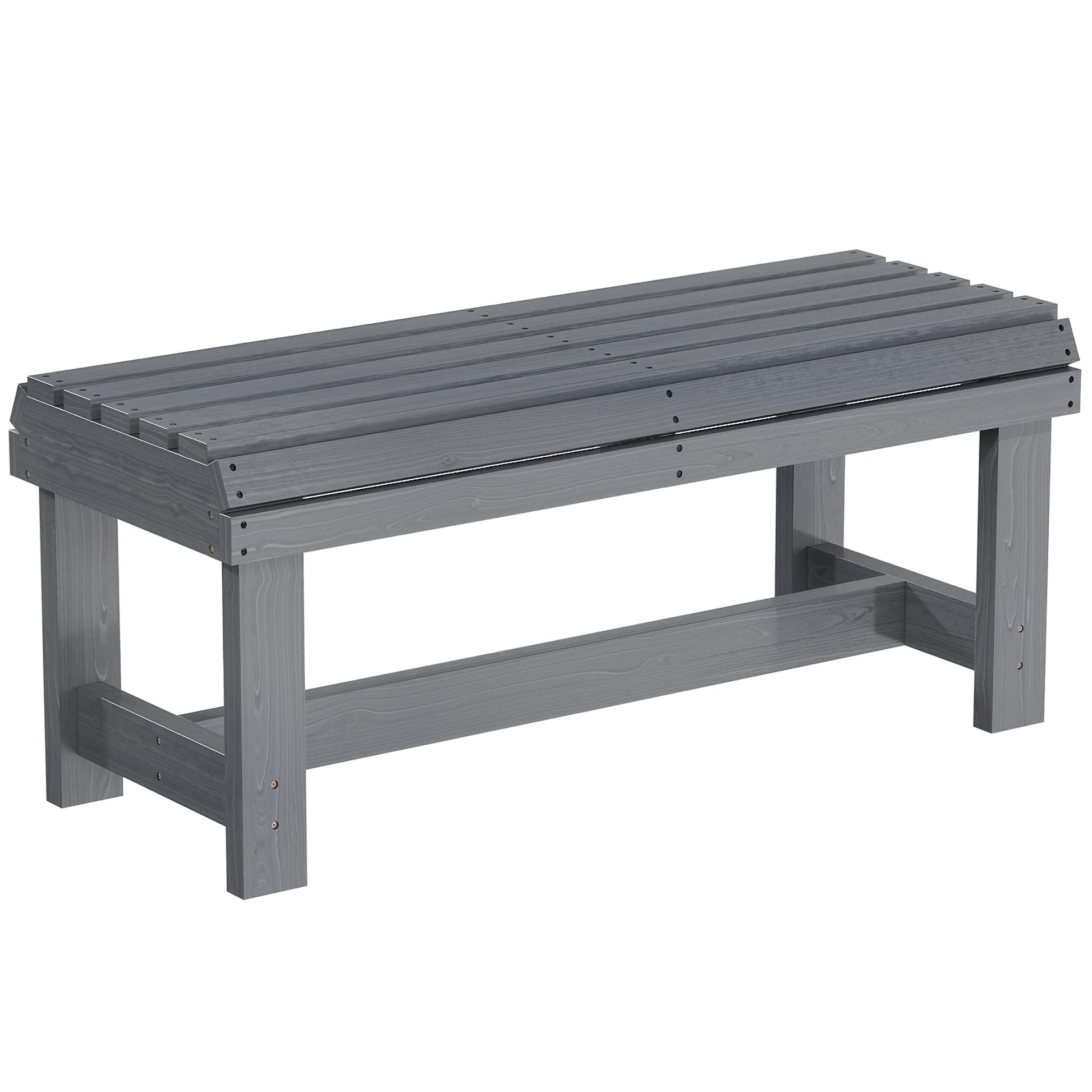 Photo of Outsunny Wooden Outdoor Bench, 2 Seater Garden Bench, Backless Patio Bench with Slatted Curved Seat, Grey Embossed Finish in Finish colour on a white background