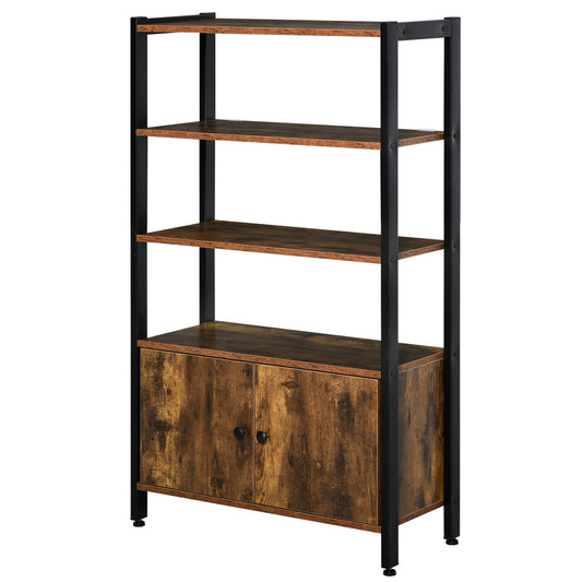 Photo of HOMCOM Industrial Bookshelf, Storage Cabinet with 3-Tier with Doors, for Home Office, Living Room Rustic Brown in Brown colour on a white background