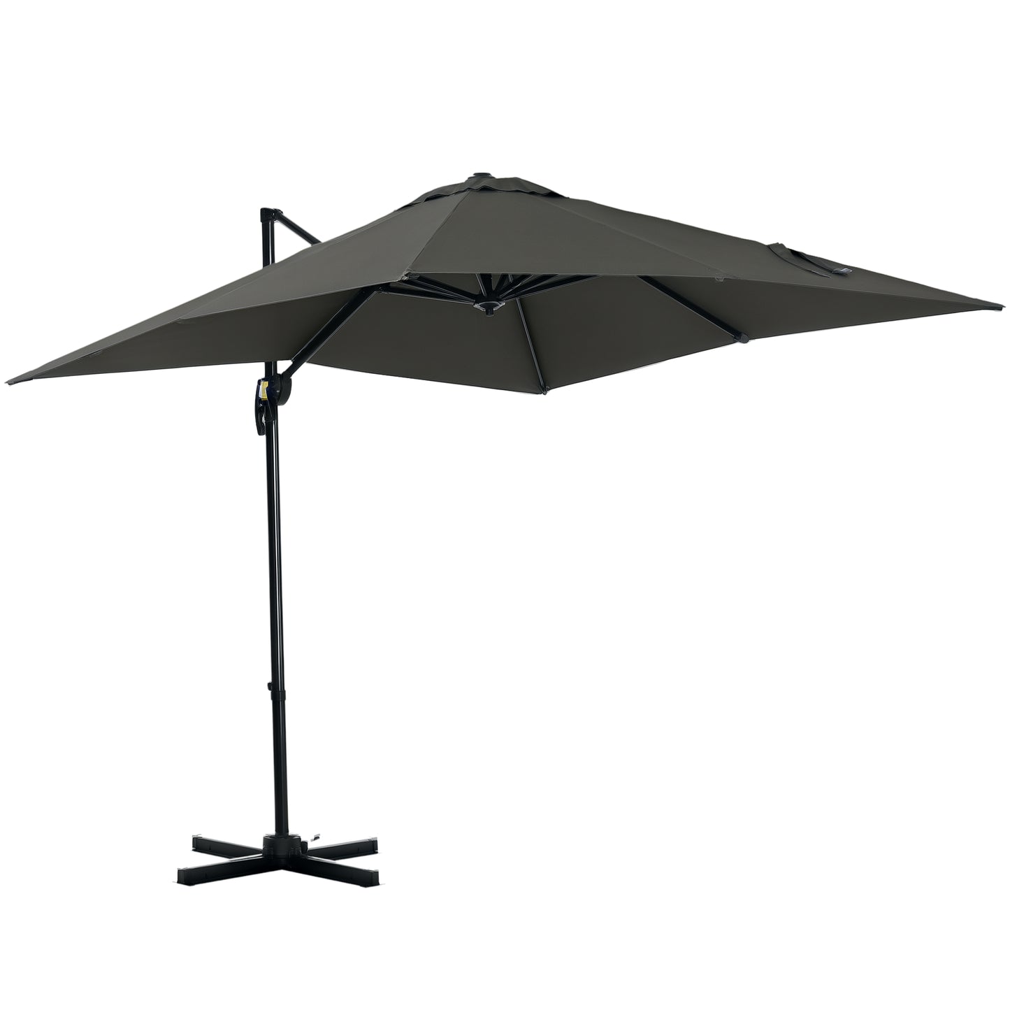 Photo of Outsunny 2.5 x 2.5m Patio Offset Parasol Umbrella Cantilever Hanging Aluminium Sun Shade Canopy Shelter 360° Rotation with Crank Handle and Cross Base, Grey in Grey colour on a white background