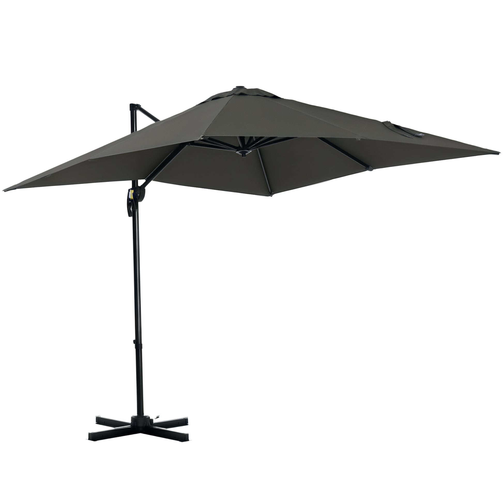 Photo of Outsunny 2.5 x 2.5m Patio Offset Parasol Umbrella Cantilever Hanging Aluminium Sun Shade Canopy Shelter 360° Rotation with Crank Handle and Cross Base, Grey in Grey colour on a white background