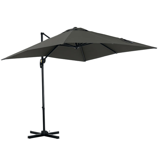 Photo of Outsunny 2.5 x 2.5m Patio Offset Parasol Umbrella Cantilever Hanging Aluminium Sun Shade Canopy Shelter 360° Rotation with Crank Handle and Cross Base, Grey in Grey colour on a white background