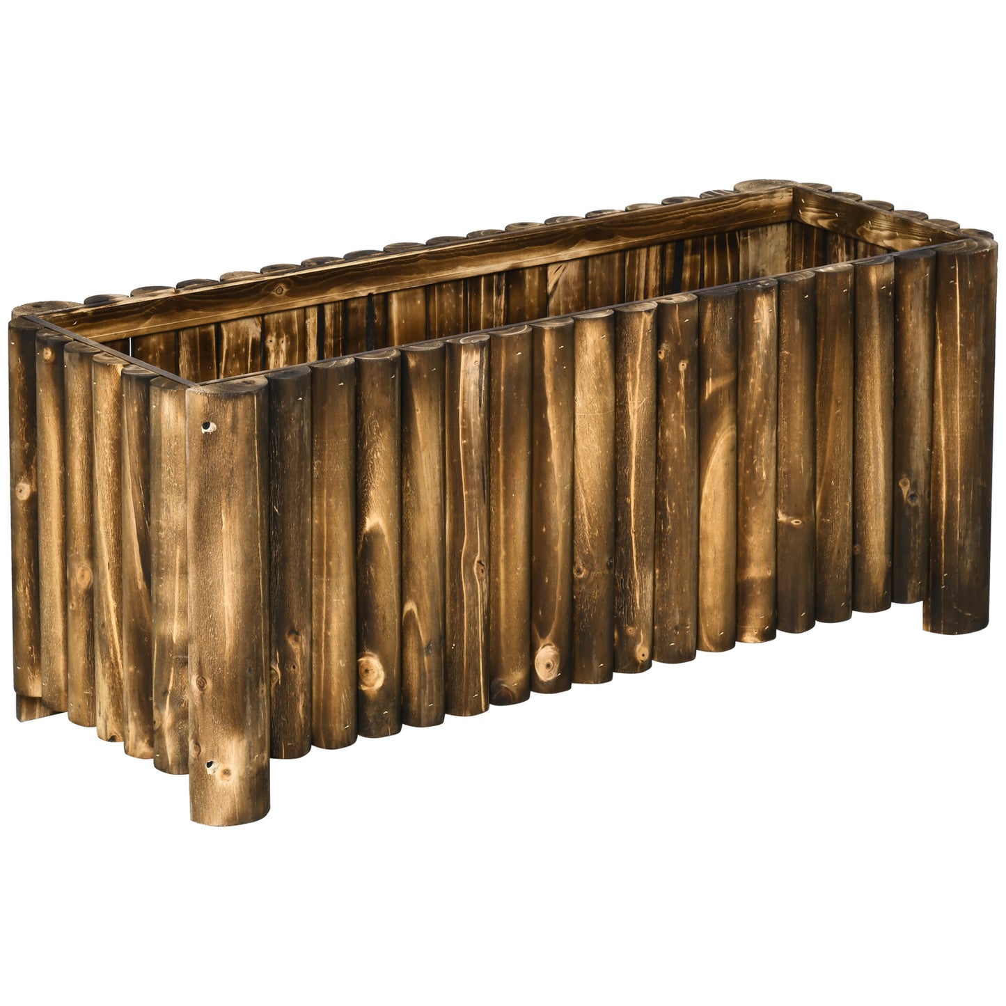 Photo of Outsunny Wooden Raised Garden Bed, 100 x 38.5 x 40cm Elevated Planter Box, Outdoor Flower Bed with Drainage Gaps, Easy Assembly, Natural in Natural colour on a white background