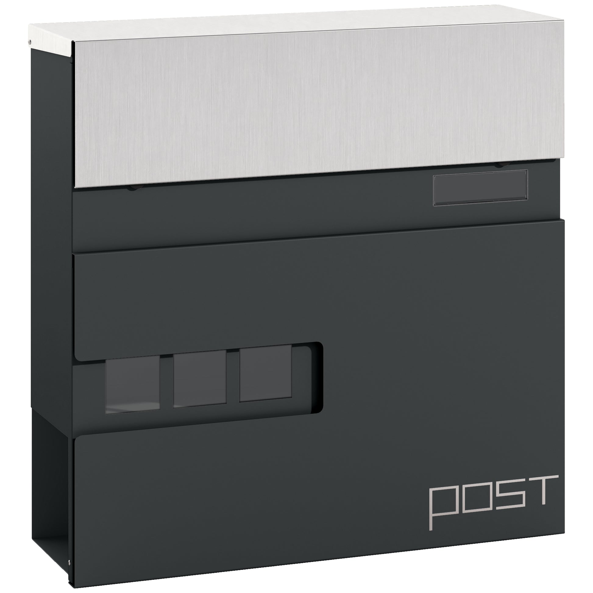 Photo of HOMCOM Locking Galvanised Steel Letterbox - Charcoal Grey/Black in Grey/Black colour on a white background