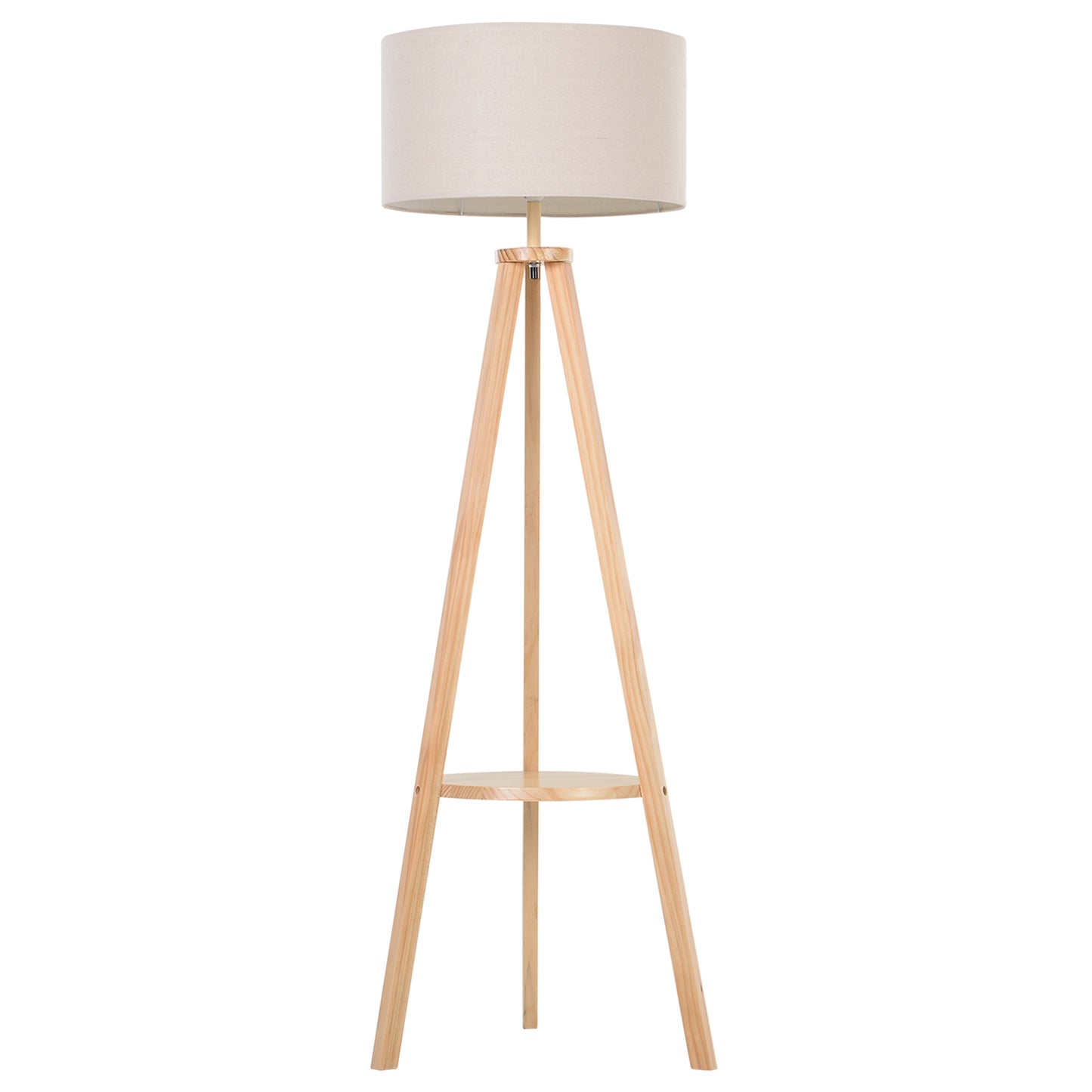 Photo of HOMCOM Tripod Floor Lamp, Freestanding Bedside Light Reading Light with Storage Shelf and Linen Shade for Living Room Bedroom, 154cm, Cream in Cream colour on a white background
