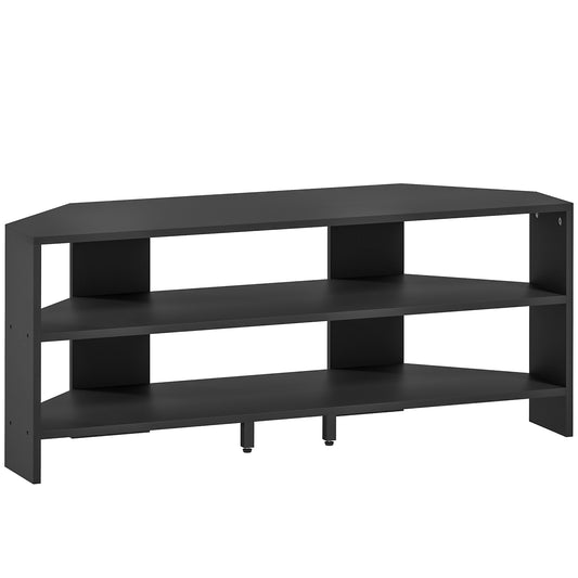 Photo of HOMCOM Corner TV Stand with 2 Open Shelves for 47 Inch TV - Black in Black colour on a white background