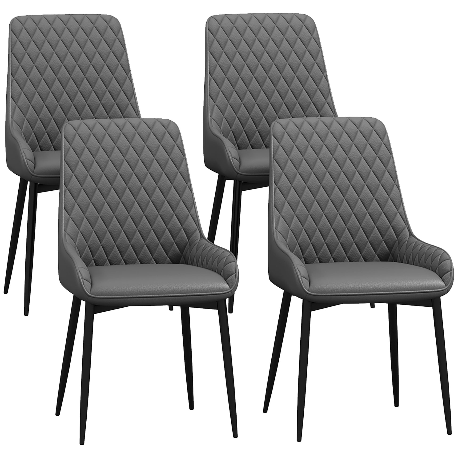 Photo of HOMCOM Set of 4 Quilted PU Leather Dining Chairs with Metal Frame 4 Legs Foot Caps Home Seating Modern Stylish Executive, Grey in Grey colour on a white background