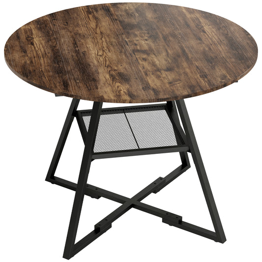 Photo of HOMCOM Dining Table for 4 People, 100 cm Round Industrial Kitchen Table with Storage Shelf, Rustic Brown in Brown colour on a white background