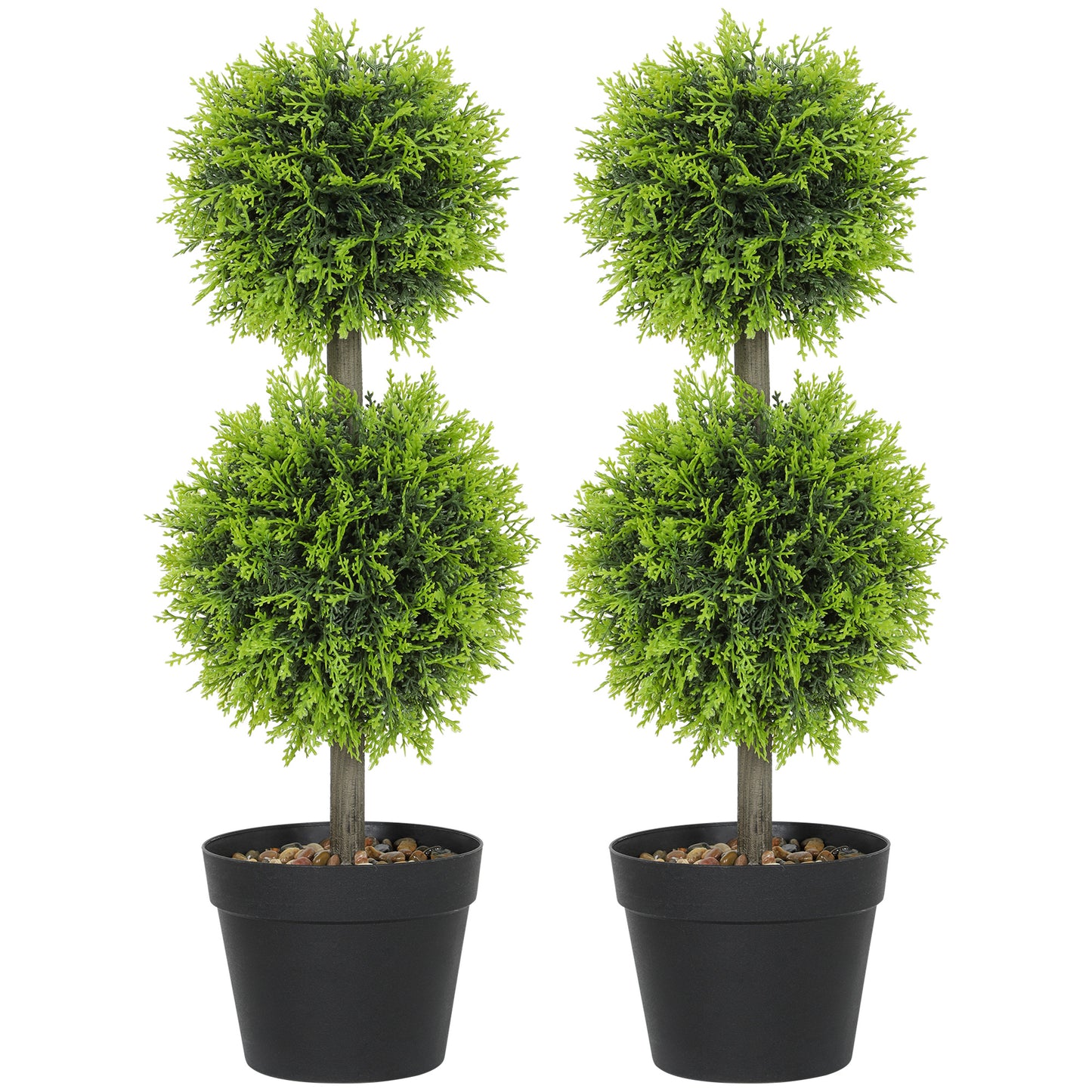 Photo of HOMCOM Set of 2 Decorative Artificial Trees, Topiary Ball-shaped Boxwood Trees in Pot with Cypress Leaves, Fake Plants for Home Indoor outdoor Decor, 60cm, 2 Tree Balls in Balls colour on a white background
