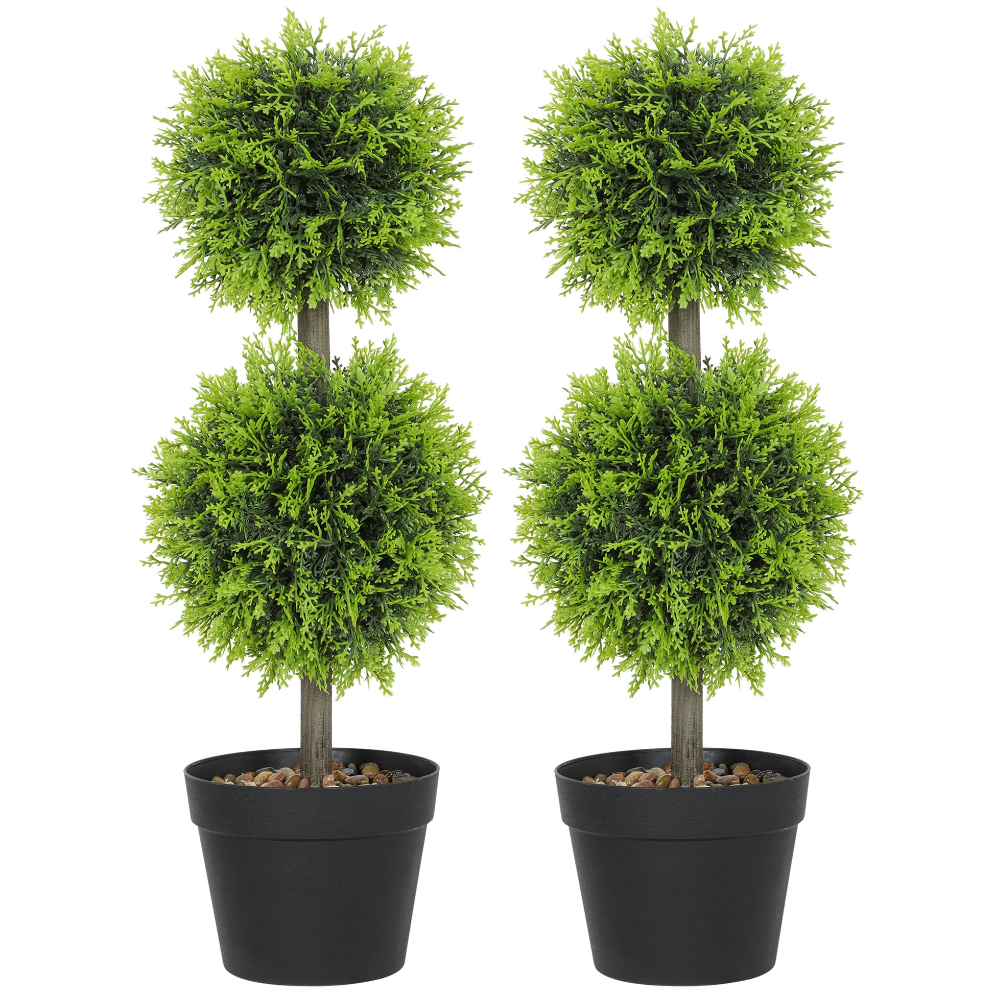 Photo of HOMCOM Set of 2 Decorative Artificial Trees, Topiary Ball-shaped Boxwood Trees in Pot with Cypress Leaves, Fake Plants for Home Indoor outdoor Decor, 60cm, 2 Tree Balls in Balls colour on a white background