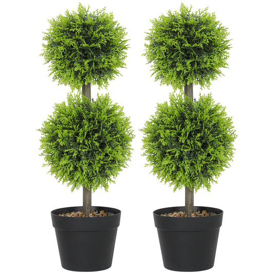 Photo of HOMCOM Set of 2 Decorative Artificial Trees, Topiary Ball-shaped Boxwood Trees in Pot with Cypress Leaves, Fake Plants for Home Indoor outdoor Decor, 60cm, 2 Tree Balls in Balls colour on a white background