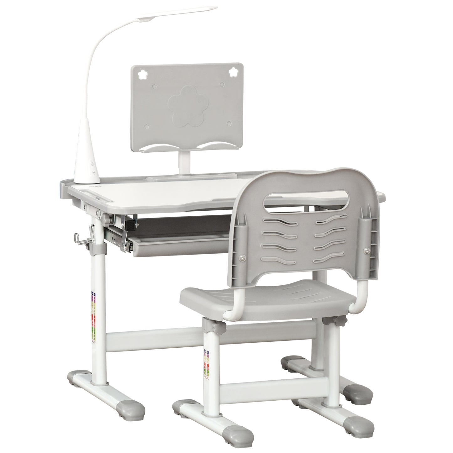 Photo of HOMCOM Kids Study Desk and Chair Set w/ Adjustable Height, Storage, Drawer, Grey in Grey colour on a white background