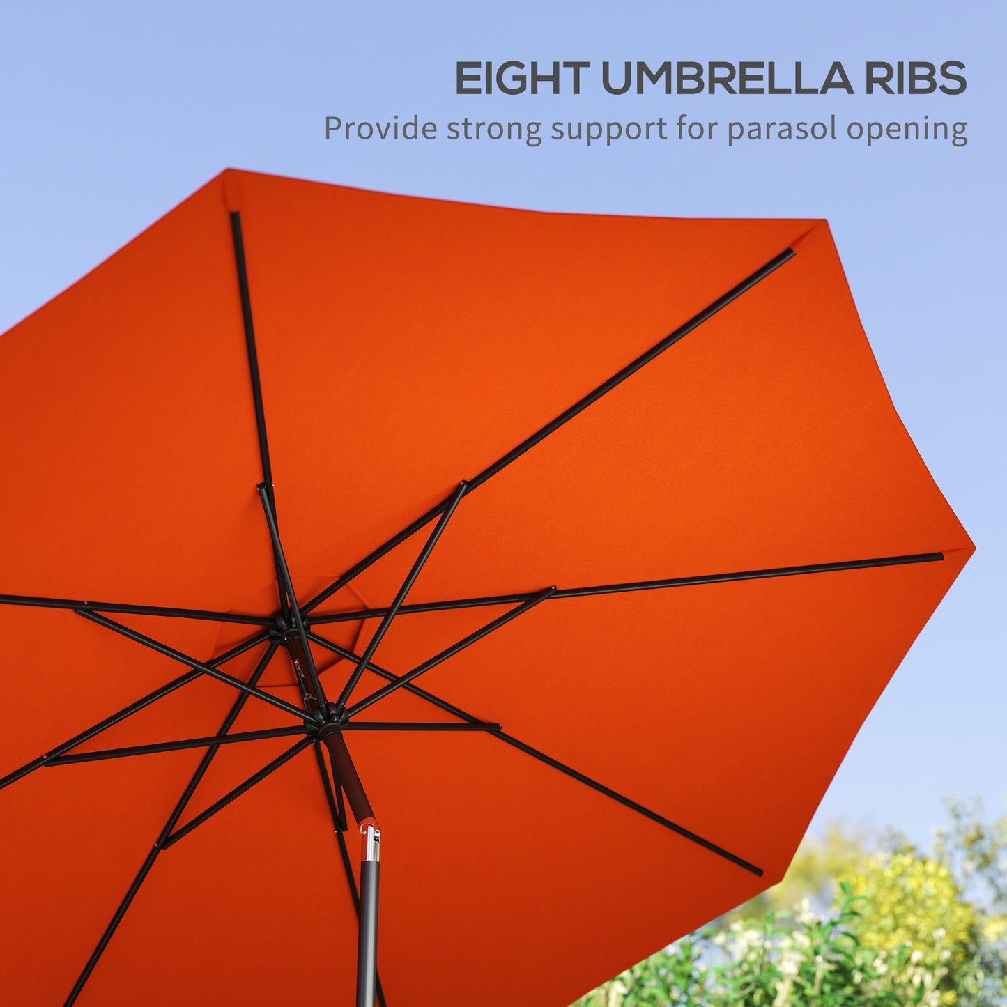Outsunny 3 m Garden Parasol Umbrellas, Outdoor Sun Shade with 8 Ribs, Tilt and Crank Handle for Balcony, Bench, Garden, Orange