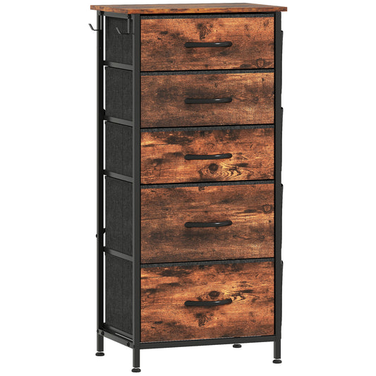 Photo of HOMCOM Chest of Five Fabric Drawers - Rustic Brown in Brown colour on a white background
