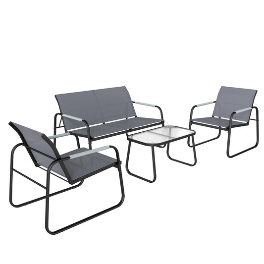 Photo of Outsunny 4 Piece Garden Furniture Set, Garden Sofa Set with Loveseat, 2 Armchairs, Tempered Glass Table for Balcony, Grey in Grey colour on a white background
