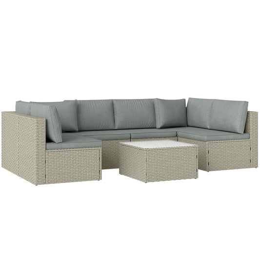 Photo of Outsunny Seven-Piece Modular Rattan Set - Light Brown in Brown colour on a white background