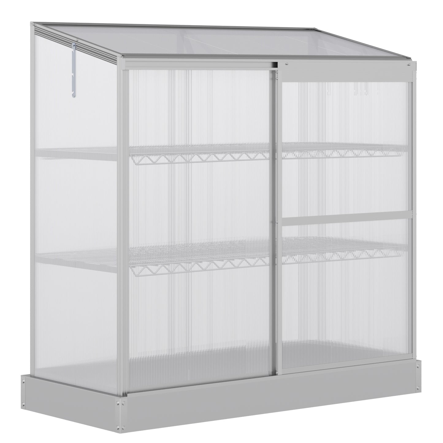 Photo of Outsunny 3 Tier Greenhouse Garden Outdoor Cold Frame Plant Flower Growth Transparent Polycarbonate Board Openable Roof Sliding Door w/ Foundation 131L x 58W x 140H cm in cm colour on a white background