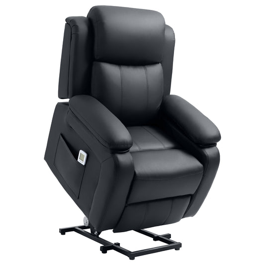 Photo of HOMCOM Riser and Recliner Chair with Vibration Massage, PU Leather Power Lift Chair for Elderly, Black in Black colour on a white background