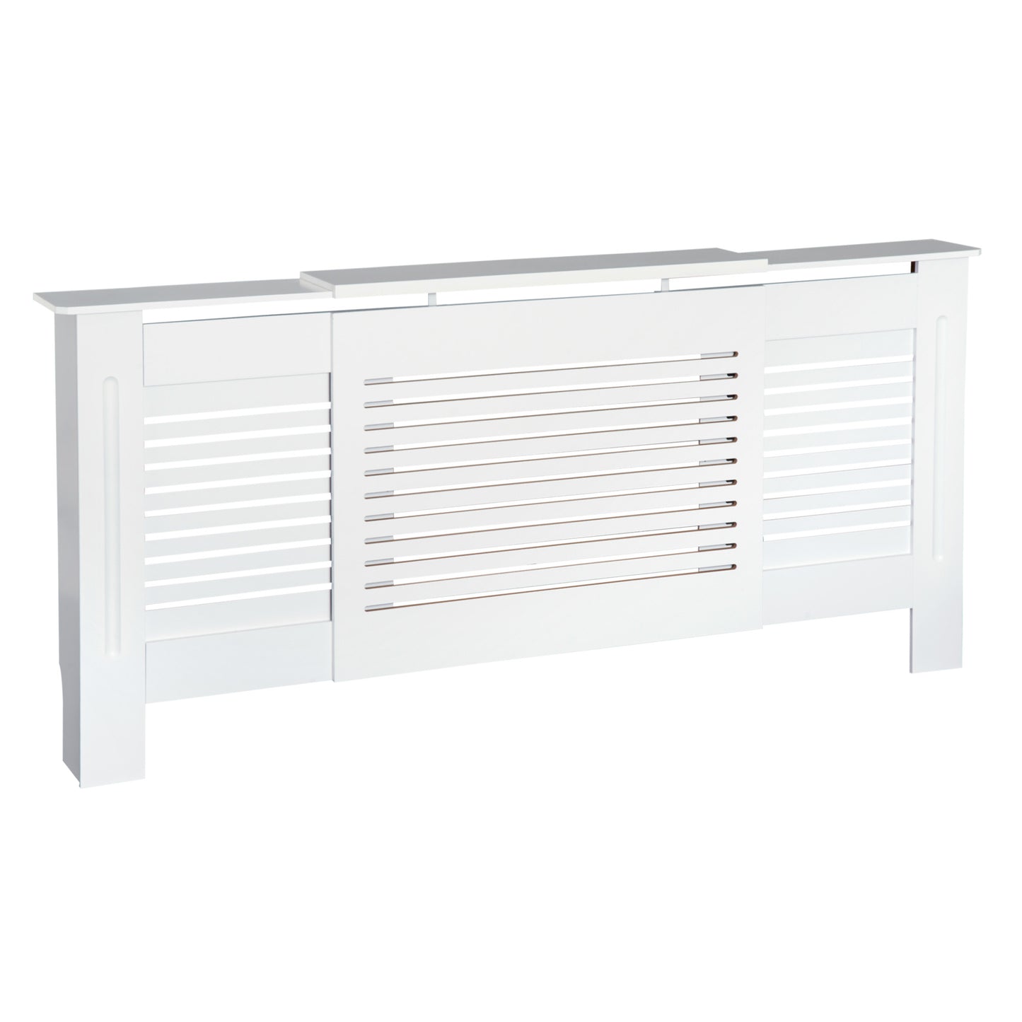 Photo of HOMCOM Extendable Radiator Cover, Modern MDF White Painted Cabinet with Horizontal Slats for Living Room, Bedroom, 139-208.5L x 20.5W x 82.5H cm in cm colour on a white background