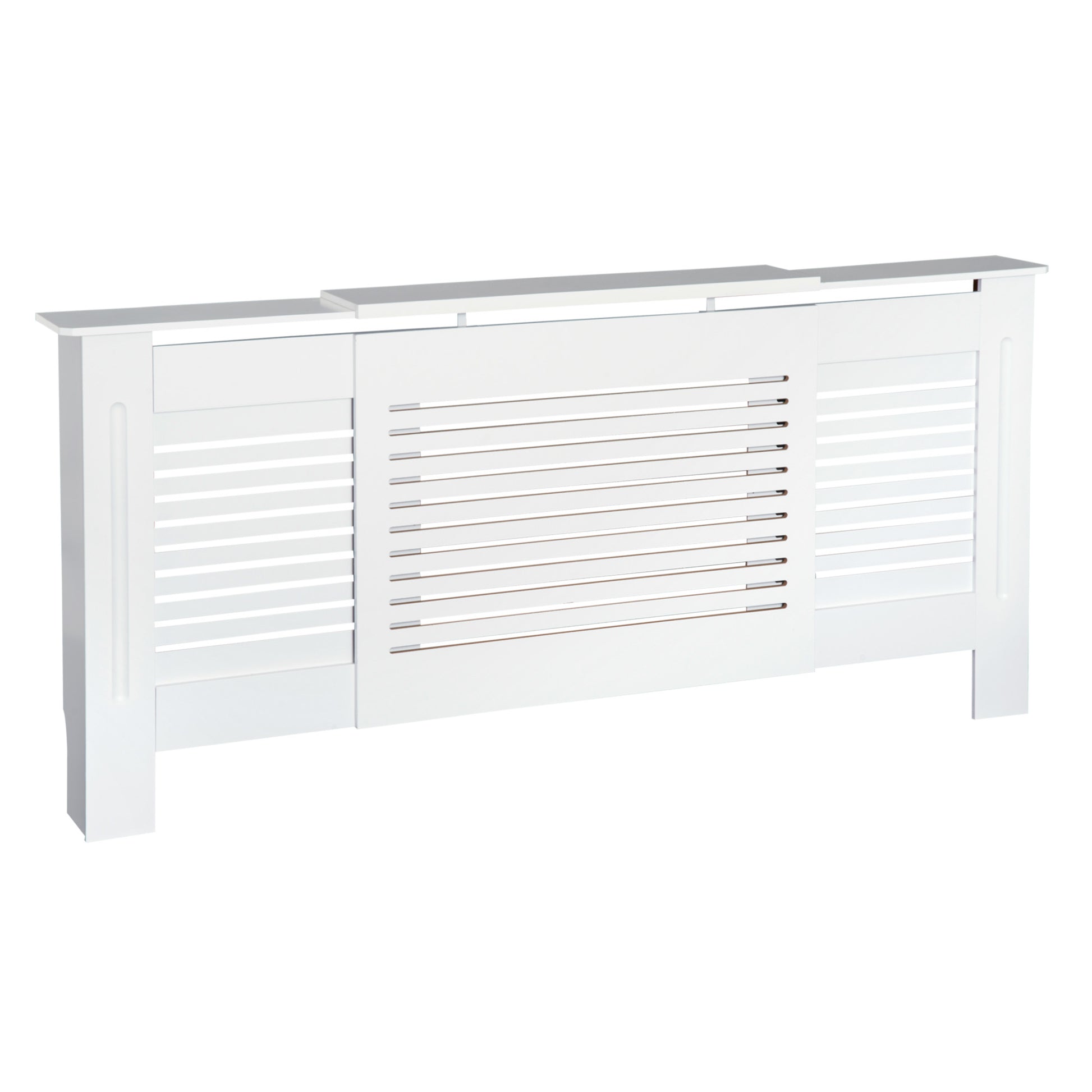 Photo of HOMCOM Extendable Radiator Cover, Modern MDF White Painted Cabinet with Horizontal Slats for Living Room, Bedroom, 139-208.5L x 20.5W x 82.5H cm in cm colour on a white background