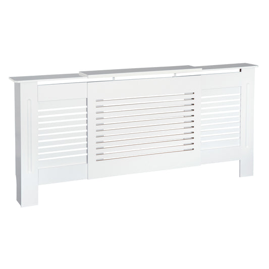 Photo of HOMCOM Extendable Radiator Cover, Modern MDF White Painted Cabinet with Horizontal Slats for Living Room, Bedroom, 139-208.5L x 20.5W x 82.5H cm in cm colour on a white background