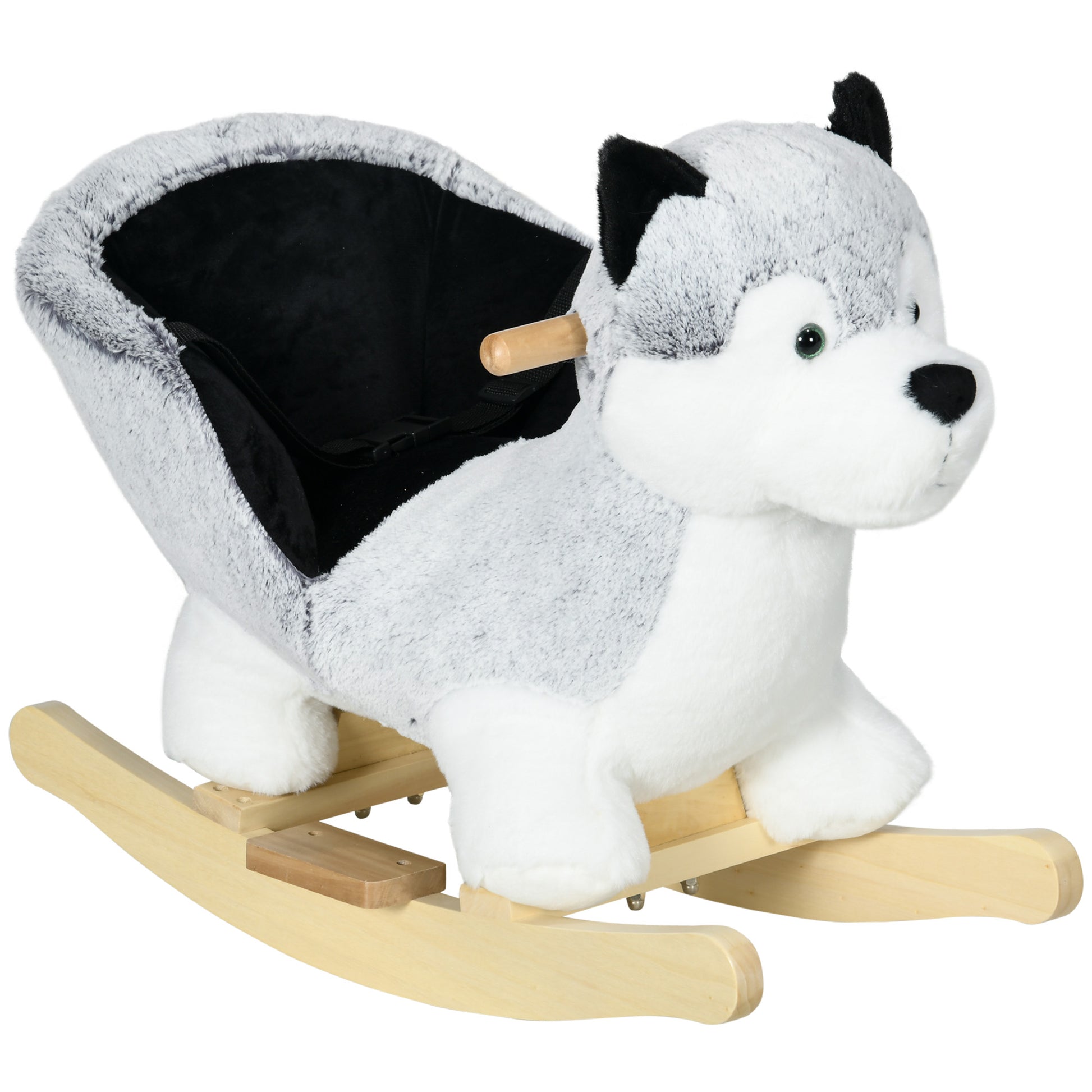 Photo of HOMCOM Baby Rocking Horse, Husky-Designed Plush Rocking Animal, with Sounds, Seatbelt, for Ages 18-36 Months - Grey in Grey colour on a white background
