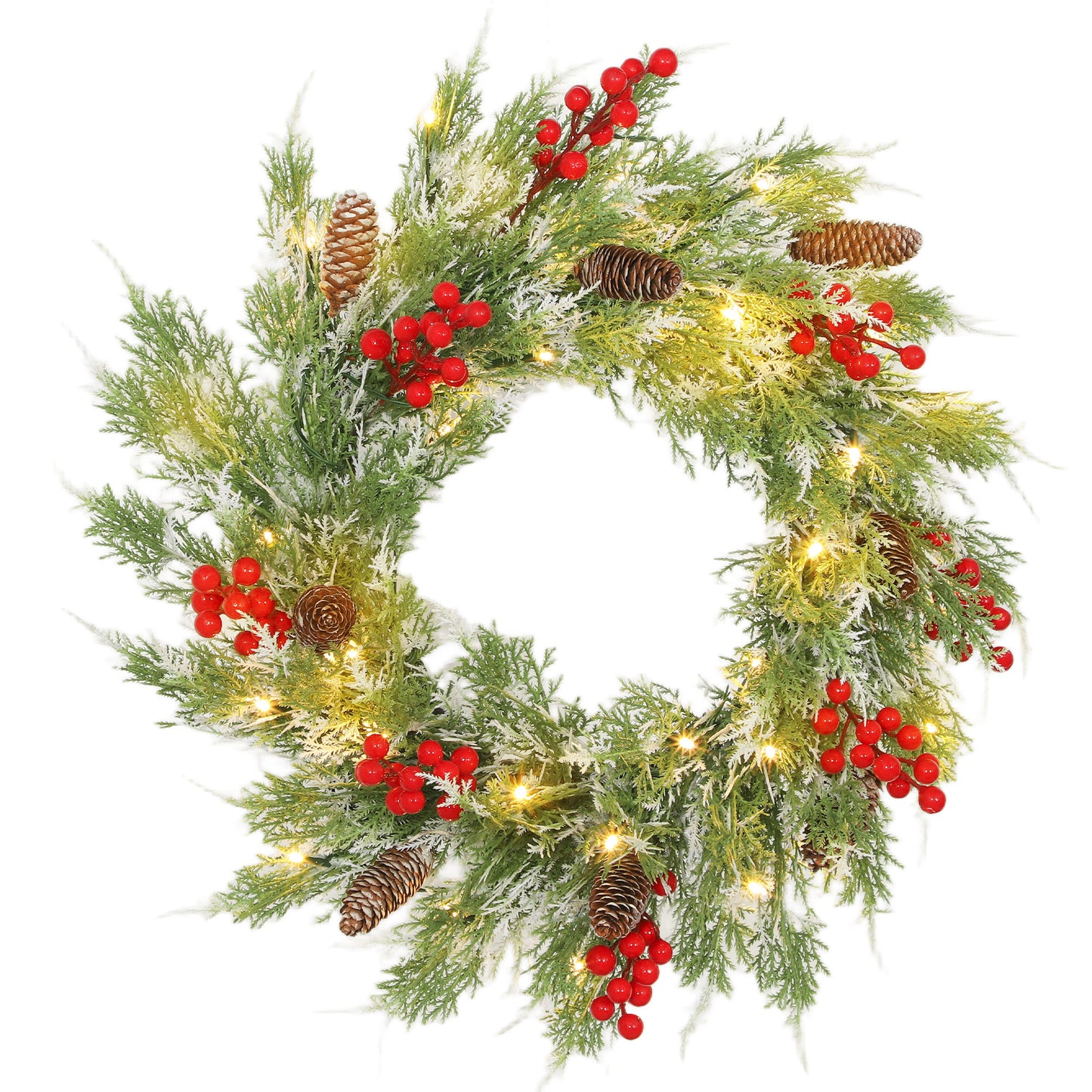 Photo of HOMCOM 60 cm Prelit Christmas Wreath, Door Wreath with Realistic Branches, 30 Warm White LEDs, Timer, Battery Operated in Operated colour on a white background