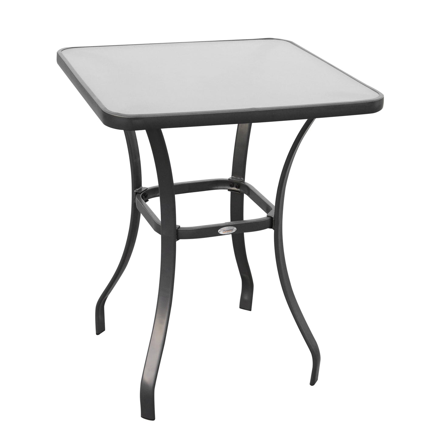 Photo of Outsunny Square Garden Table, Outdoor Coffee Table with Tempered Glass Top, Bar Bistro Dining Table, Metal Frame for Patio, Balcony, 68.5 x 68.5 x 84cm in 84cm colour on a white background