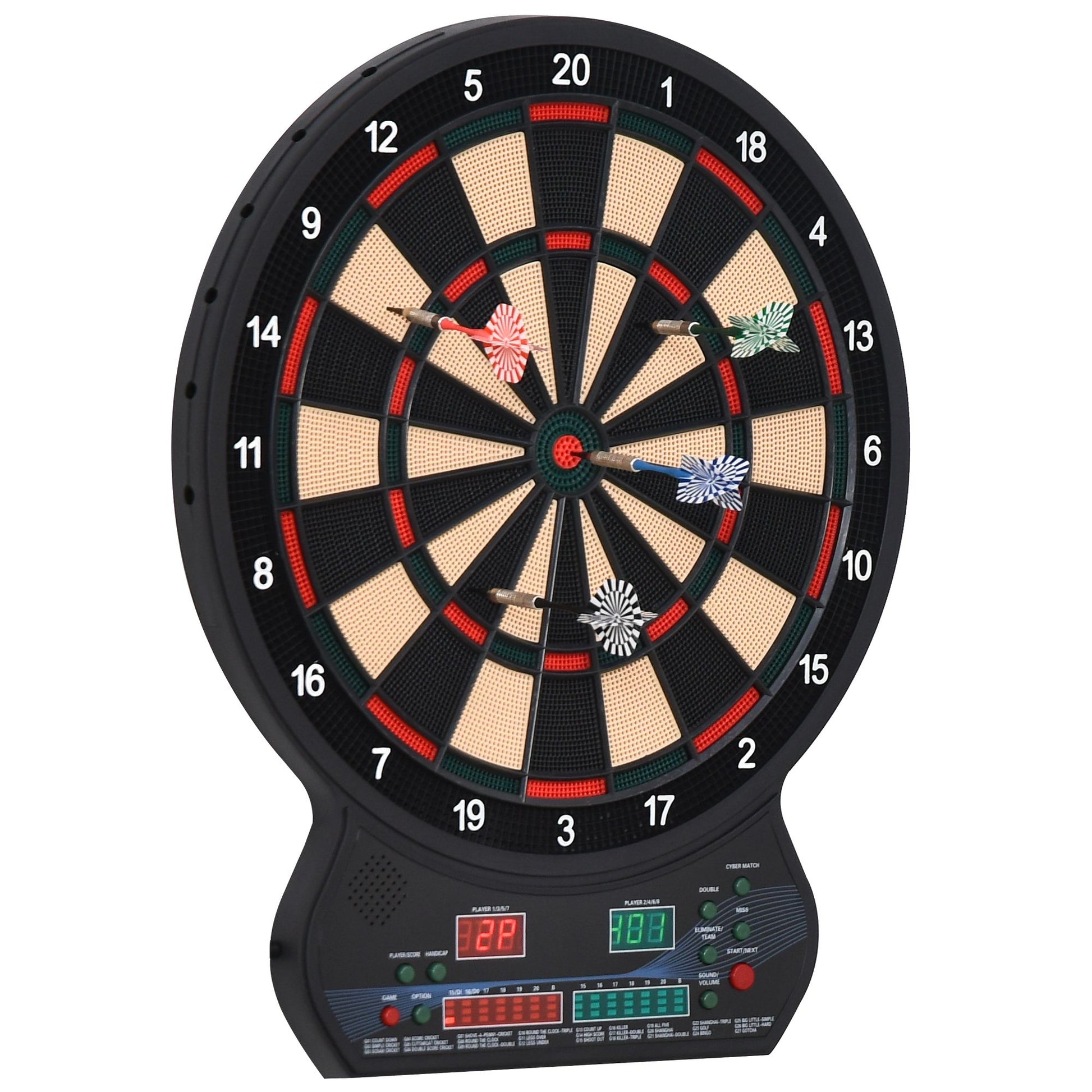 Photo of HOMCOM Electronic Hanging Dartboard LED Digital Score Set 27 Games and 202 Variations with 12 Soft Tip Darts in Darts colour on a white background