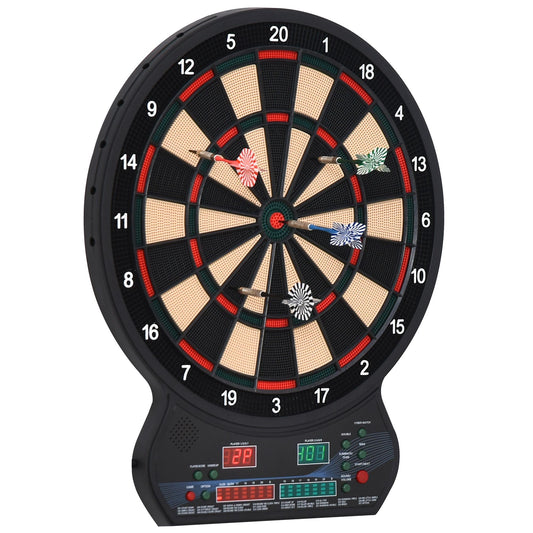 Photo of HOMCOM Electronic Hanging Dartboard LED Digital Score Set 27 Games and 202 Variations with 12 Soft Tip Darts in Darts colour on a white background